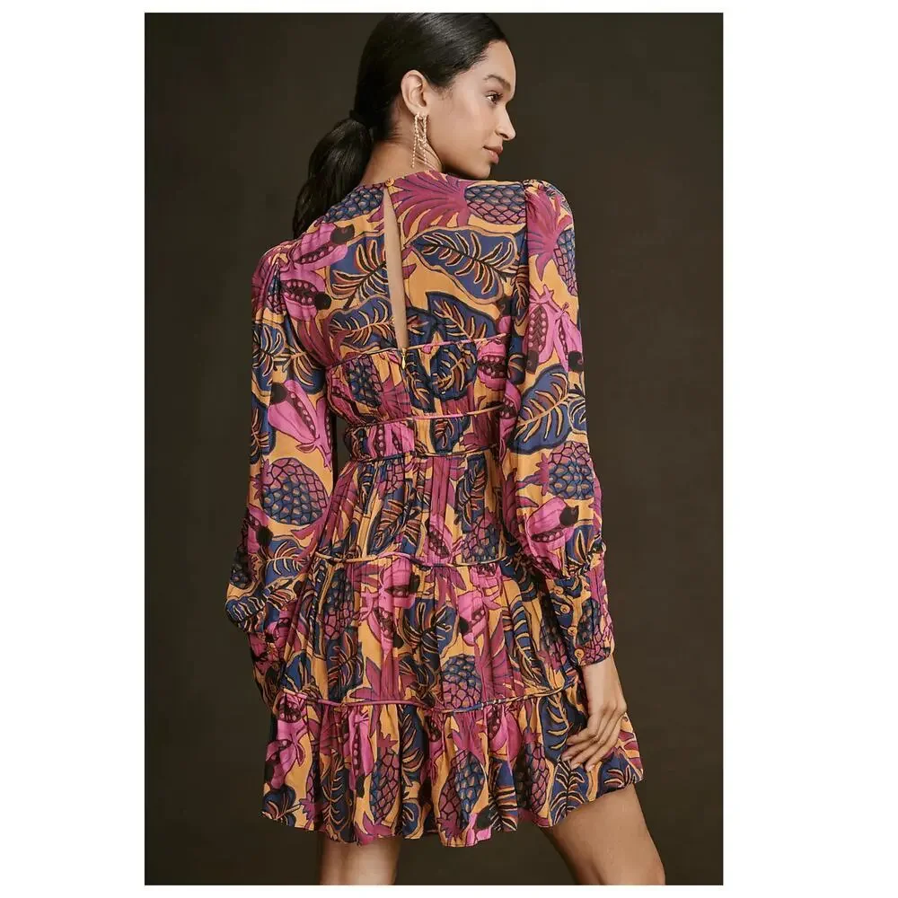 Farm Rio Fruit Dream Long-Sleeve Mini Dress Size Medium - Picture 5 of 16